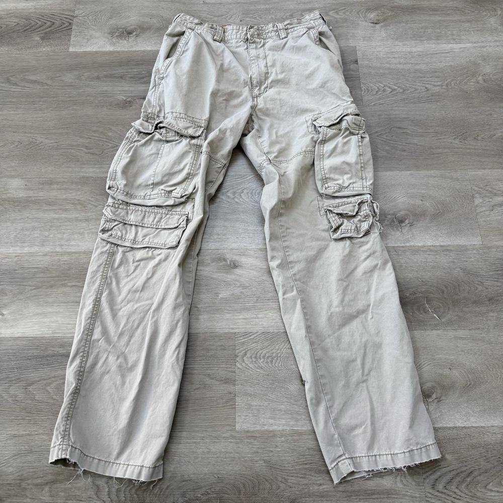 Vintage Mossimo Mens Cargo Pants Beige Skater Y2K Utility Baggy 32x34 Fits 32x32